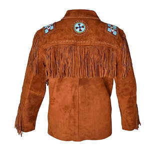 Chaqueta Casual de Cuero Estilo Western con Flecos y Estampado de Letras, de Ante, para Motociclista - Product Image 1