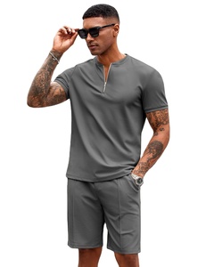T-shirt et short d'été pour homme, respirant, uni, décontracté, en tissu tricoté imprimé numériquement, 100% polyester, léger, 220g, pour la gym et la course à pied - Product Image 1