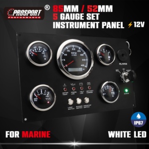85mm 52mm électrique 5 jauge ensemble tableau de bord 12V noir façade blanc LED Chrome jante IP67 étanche Marine - Product Image 2