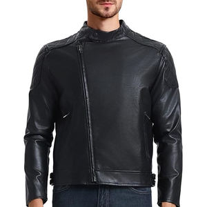 Chaqueta de cuero genuino más vendida, chaqueta de motociclista negra con ribete de cuero con logotipo personalizado. - Product Image 3