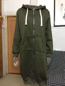 Haut à capuche zippé intégral en polaire pour femme, longueur mi-longue, uni ou imprimé, avec logo frontal, grandes tailles, collection Hiver 2026, vente en gros - Product Image 5