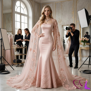 Vestido de Noche de Lujo Estilo Sirena para Mujer |   Elegante Vestido Largo Ajustado sin Tirantes con Capa de Encaje, Ropa de Fiesta Nupcial, Diseño Personalizado - Product Image 2