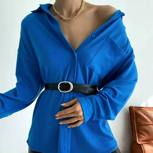 Vestido Camisero Largo Azul Casual de Verano para Mujer, Cuello en V, Tejido, de Alta Calidad, Talla Grande - Product Image 1