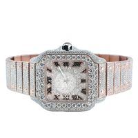 Montre de luxe pour homme à quartz, boîtier serti de diamants, cadran à chiffres romains, affichage analogique, verre saphir, mouvement ETA, bracelet en moissanite/argent