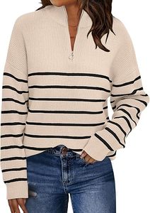 Women's Quarter Zip Striped Oversized Sweater 2026 <b>Mock</b> <b>Turtleneck</b> Fall Fashion Outfit - Product Image 3