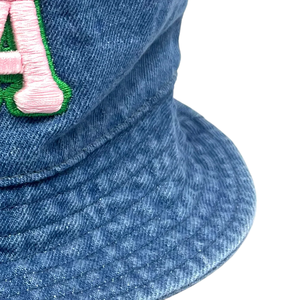 AKA Denim Bucket <b>Hat</b> Pink Embroidered Letter Blue Denim Cotton Cap Adjustable Casual Fashion Streetwear Outdoor <b>Hat</b> for <b>Men</b> - Product Image 3