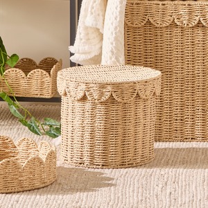 Seagrass <b>basket</b> <b>lid</b> covering the mouth seashell Handmade Storage <b>Basket</b> Wholesale eco-friendly Made in Viet Nam - Product Image 4