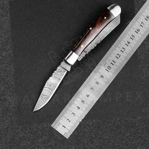 Navaja de Bolsillo Plegable de Acero de Damasco Hecha a Mano con 2 Hojas para Uso Diario - Product Image 6