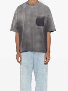 T-shirt Homme Oversize Uni à Manches Courtes Col Rond Col Montant en Coton Lavé Coupe Décontractée Longueur Standard Noir Respirant 280g - Product Image 4