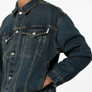 Custom <b>Men</b> <b>Utility</b> Heavy Coats Classic Denim <b>Jacket</b> Button Decoration Oversize Coat Vintage Washed Blue Jeans <b>Jacket</b> for <b>Men</b> - Product Image 4