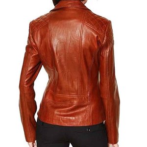 Veste en cuir tricotée unie respirante pour femme, style motard, coupe ajustée, fermeture éclair, vêtement d'extérieur d'hiver, OEM ODM, vente en gros - Product Image 4