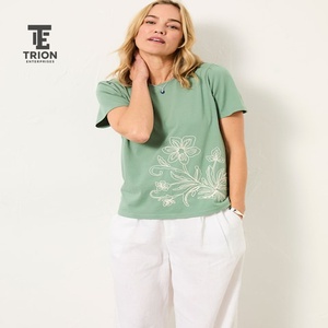 Camisetas de Algodón Bordadas para Mujer, Tops Casuales con Estampado Floral, Diseño Personalizado, Camisetas de Manga Corta, Suaves y Cómodas para el Día a Día - Product Image 1