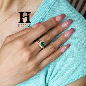 Bague de fiançailles de luxe en argent sterling 925 avec émeraude double halo et pierre précieuse verte de laboratoire pour femme - Product Image 5