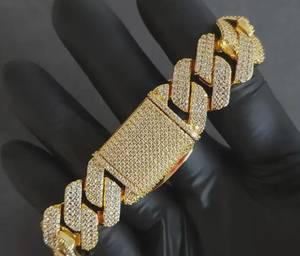 <b>Mens</b> 925 Sterling <b>Silver</b> Cuban Bracelet With Brilliant Moissanite Accents 18mm Wide Link Wrist Chain <b>For</b> Stylish Everyday Wear - Product Image 4