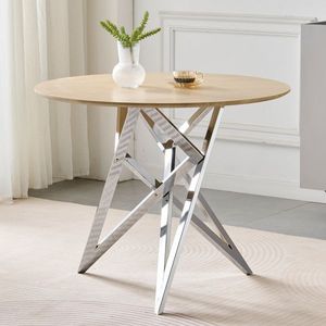 37-Inch Modern <b>Round</b> <b>Dining</b> <b>Table</b> with Silver Metal Legs for 2-4 People <b>Small</b> Kitchen <b>Table</b> for Optimal Space Utilization - Product Image 3