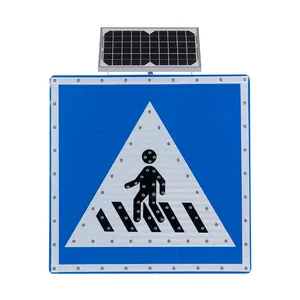 Panneaux de croisement pour piétons carrés personnalisés pour passage pour piétons Panneau d'arrêt d'avertissement solaire à LED avec lumière clignotante Panneaux de signalisation