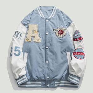Veste universitaire pour homme, design brodé avec lettre A, bleu marine et blanc, style décontracté, veste bomber style universitaire - Product Image 2