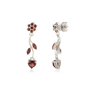 Boucles d'oreilles pendantes Art Déco en argent pur 925, motif floral en forme de cœur, grenat naturel profond, motif botanique, magnifiques, en promotion, cadeau - Product Image 5