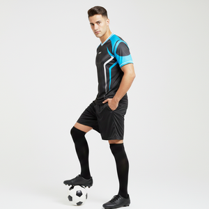 Ropa Deportiva, Camiseta de Fútbol Totalmente Personalizada, Diseño con Forro Azul Cielo sobre Negro, 100% Poliéster, Antibacteriana, Transpirable, de Secado Rápido - Product Image 4