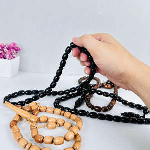 Venta al por mayor hecho a mano indio negro ébano madera oración Misbah 100 cuentas Rosario oración Tasbeeh católico madera Tasbih para uso religioso - Product Image 5