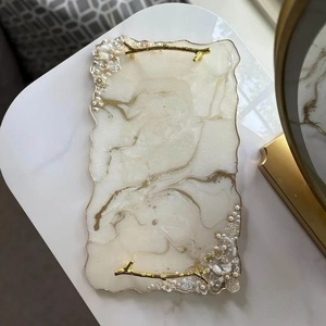 Luxury Resin <b>Serving</b> <b>Tray</b> <b>Gold</b> Handles Marble Effect Luxury Modern Design 12x8 Inch Handmade Premium Decorative <b>Tray</b> - Product Image 4