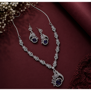 American Diamond Necklace Set with CZ Stones MIJ Luxury Silver Plated <b>Bridal</b> Jewelry Set Silver Plated Alloy Fashion Necklaces - Product Image 3