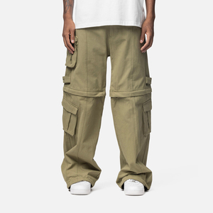 High Quality Heavyweight Men Cotton Cargo Pants Multi Pocket Side Pocket <b>Drawstring</b> Plus Size Casual Loose Fit Cargo <b>Trousers</b> - Product Image 2