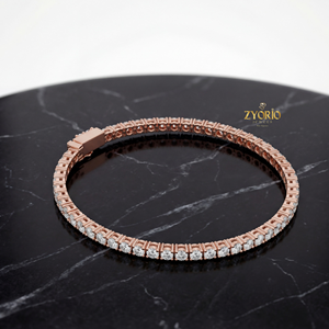 Bracelet tennis classique en or rose plaqué argent avec diamants, élégant, luxueux, bijoux fins pour femmes, cadeau de mariage, fête, style quotidien - Product Image 2