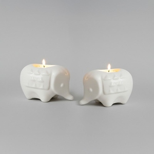 2025 Best Seller Glossy Black white ceramic <b>elephant</b> tea light <b>candle</b> holders set of two elegant abstract lucky animal figurines - Product Image 1