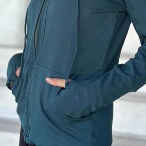 <b>Women</b> Hooded Zipper Sweatshirt Solid Color Long Sleeve Knitted Cotton Breathable Autumn Wear - Product Image 6