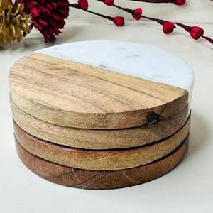 Hermoso Juego de Posavasos Religiosos de Madera y Mármol, Hechos a Mano, Artesanía de Piedra Pulida de Alta Calidad para Decoración de Cocina y Hogar - Product Image 1