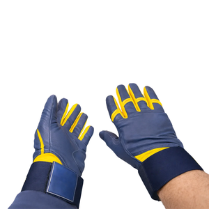 Custom Blue Yellow Leather <b>Baseball</b> Batting Gloves Ambidextrous Hook Loop Closure Ergonomic Form-Fit Design Enhanced <b>Bat</b> Control - Product Image 1
