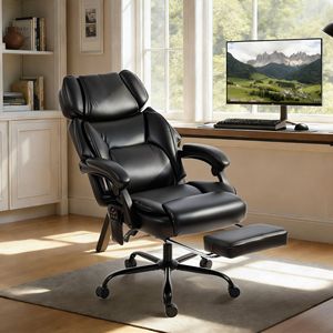 "Executive Office Chair with Vibration Massage Heated Reclining Swivel Wheels Remote Control <b>Footrest</b>-Black" - Product Image 2