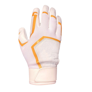White Sheepskin Baseball Batting Gloves Ambidextrous Breathable Full Finger <b>Hook</b> And Loop Closure - Product Image 4