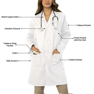 Blouse de laboratoire blanche tissée pour femmes, coton et polyester, uniforme d'hôpital, 3 poches, fermeture à boutons-pression, blouse médicale pour médecin - Product Image 3