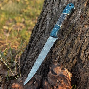 Couteau à fileter artisanal Viking Art OEM/ODM, lame en acier Damas, dos droit, bord plat, manche en bois, 12 pouces, cuisine, bricolage, pêche - Product Image 1
