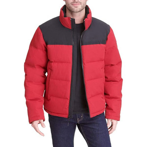 Manufacturer Custom Winter Loose Bubble <b>Men</b> Puffer <b>Jackets</b> Canvas Comfortable 100% Nylon Patchwork Stand Collar - Product Image 1