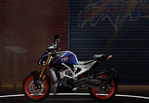 Motocicleta TVS "APACHE RTR 310" con diseño deportivo estilo Scrambler en rojo, negro, plateado y azul intenso. - Product Image 5