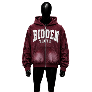 MODERN HIDDEN TRUTH MAROON ZIP UP HOODIE FOR MEN OVERSIZED STREETWEAR TRENDY STREET STYLE ZIP HOODIE MODERN CASUAL SOFT COTTON G - Product Image 1
