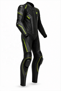 Combinaison de moto en cuir monopièce avec protections de genoux pour la course |   Noir avec des accents vert néon |   Fabricant OEM ODM |   Design haut de gamme | - Product Image 3