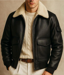 Chaqueta Bomber de Moda Vintage para Hombre, de Cuero Genuino, con Cuello Alto, Logotipo Frontal, Calefactable, Transpirable y de Secado Rápido, para Invierno - Product Image 6