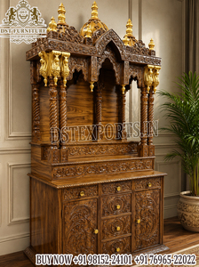 Mandir de Madera de Teca Tallada a Mano, Plegable y Personalizable, para el Altar del Templo Iskcon, Comunidad Gujarati, Sala de Pooja - Product Image 4