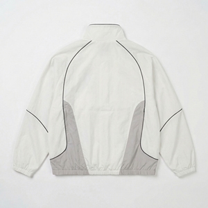 White & Grey Panelled <b>Zip</b>‑Front Track Jacket — Lightweight Unisex Windbreaker with Contrast Piping | OEM/ODM Private Label - Product Image 2