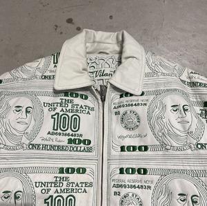 Blouson en cuir pour homme avec imprimé dollar, fermeture éclair, imperméable, respirant, éco-responsable, style streetwear et sportswear - Product Image 1