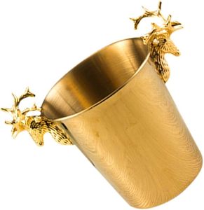5L Gold Ice Bucket with Reindeer Head Handles Stainless Steel Double Wall Beverage Chiller for Beer Wine & Cocktail Parties - Product Image 1