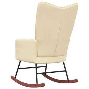 Fauteuil à bascule en velours blanc crème pour salon, en bois de caoutchouc massif avec structure en acier - Product Image 5