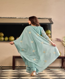 Ropa Étnica Tradicional Azul Claro para Mujer, Estilo Informal de Algodón hasta el Tobillo, Corte Regular, India Pakistán, 86025 SAHAJANAND- SI:-394 - Product Image 4