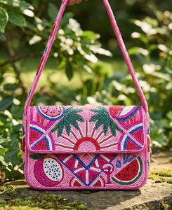 Handmade Tropical Fruit Sunset Beaded Shoulder Bag Summer <b>Handbag</b> - Product Image 1