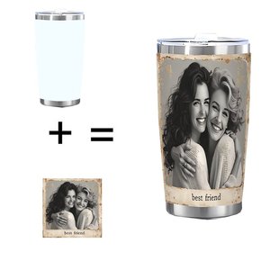 20oz Stainless Steel Tumbler Double Wall Insulated Keep <b>Hot</b> Cold Travel Mug With Photo Print Best Friend Design - Product Image 1