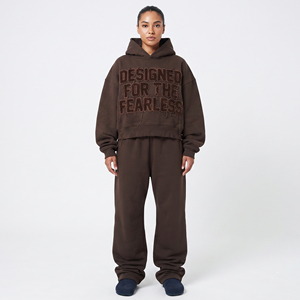 Drop Shoulder <b>Distressed</b> Embroidery Tracksuit Women Winter Baggy Embroidery Hoodie Baggy Sweatpants Jogger Set Ladies - Product Image 6